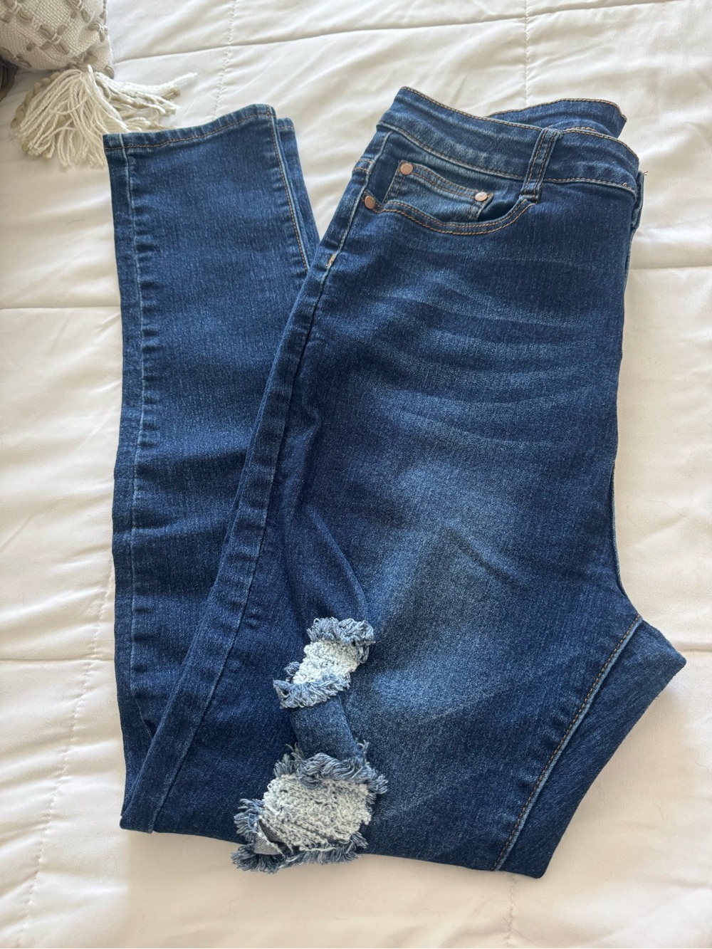 Skinny Distressed Women's Jeans in Dark Blue